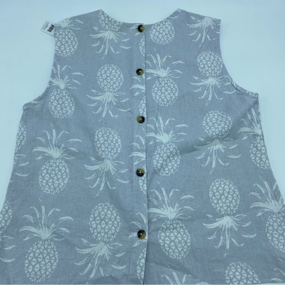 Charlie Paige Top‎ Woman's Medium Gray Pineapple Linen Tank Coastal Summer - Picture 2 of 7